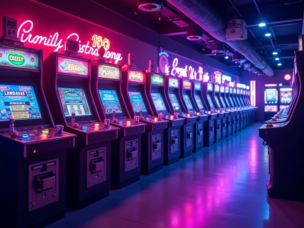 Arcade machines με neon σε εκδήλωση